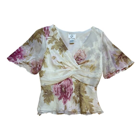 Y2K ICE Floral Silk Fairy Blouse Top By Ice S - Picture 1 of 6